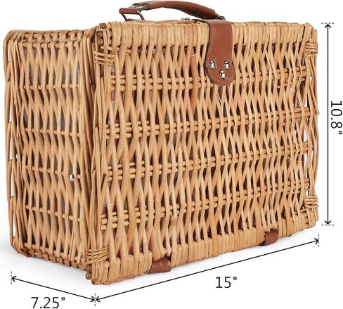 Wicker Picnic Basket for 2 Person, Willow Hamper Basket Sets with Insulated Compartment, Handmade 2 Person Picnic Basket Classical Green Stripe with Utensils Cutlery Perfect for Picnic, Camping in Saudi Arabia