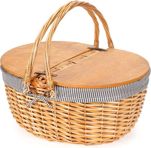 Zormy 12" Light Picnic Basket - Small Wicker Basket with Handle Lid & Removable Lining, Cute Toy Basket for Kids, Gift Basket Empty for Halloween, Christmas, Valentines, Easter, Birthday - Cream in Saudi Arabia