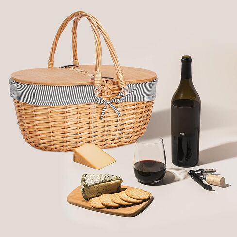 Zormy 12" Light Picnic Basket - Small Wicker Basket with Handle Lid & Removable Lining, Cute Toy Basket for Kids, Gift Basket Empty for Halloween, Christmas, Valentines, Easter, Birthday - Cream in Saudi Arabia