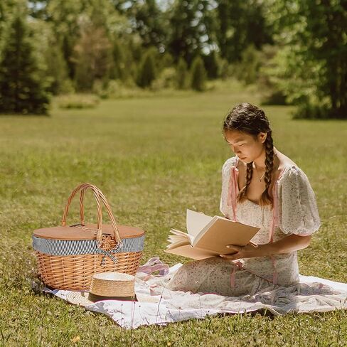Zormy 12" Light Picnic Basket - Small Wicker Basket with Handle Lid & Removable Lining, Cute Toy Basket for Kids, Gift Basket Empty for Halloween, Christmas, Valentines, Easter, Birthday - Cream in Saudi Arabia