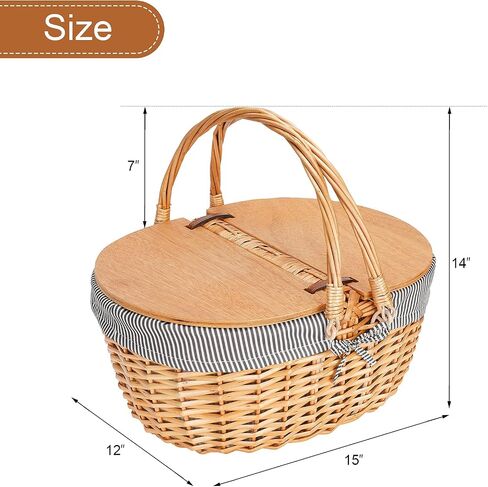 Zormy 12" Light Picnic Basket - Small Wicker Basket with Handle Lid & Removable Lining, Cute Toy Basket for Kids, Gift Basket Empty for Halloween, Christmas, Valentines, Easter, Birthday - Cream in Saudi Arabia