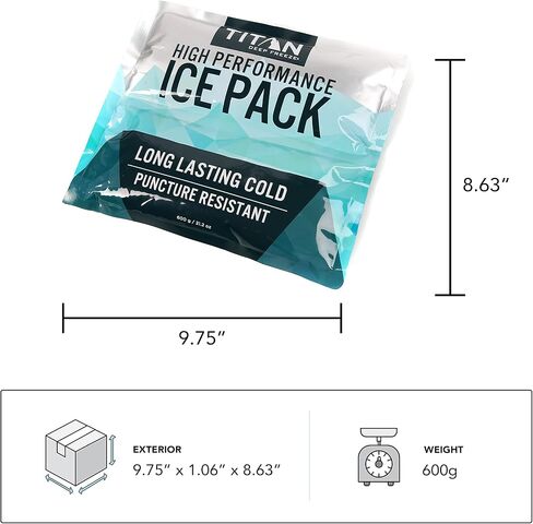 Titan Soft Gel Ice Pack, Lasts Longer Than Ice, Reusable, 2 Packs, 600g | Long lasting cold pack lasts 6 hours longer than ice; puncture-resistant, non-toxic gel; for coolers, totes & lunch bags in Kuwait