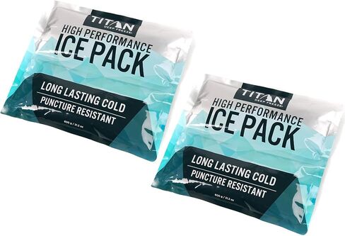 Titan Soft Gel Ice Pack, Lasts Longer Than Ice, Reusable, 2 Packs, 600g | Long lasting cold pack lasts 6 hours longer than ice; puncture-resistant, non-toxic gel; for coolers, totes & lunch bags in Kuwait