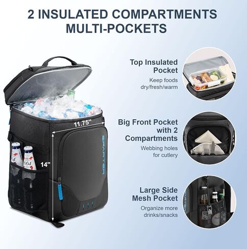 SPARTER Backpack Cooler Insulated 33/49 Can Leakproof Waterproof Bag Beach | 20H Double Compartments Multi Pockets Bottle Opener Water Resistant Lightweight Padded Strap Picnic Hiking Camping Men Women in Kuwait
