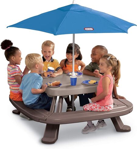 Little Tikes Fold 'n Store Picnic Table with Market Umbrella, Brown (632433M) in Saudi Arabia