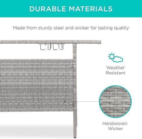 Best Choice Products Outdoor Patio Wicker Bar Counter Table Backyard Furniture w/ 2 Steel Shelves and 2 Sets of Rails - Brown in Kuwait