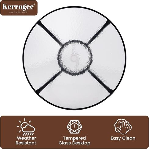 Kerrogee 32'' Outdoor Patio Table, Bistro Table with Tempered Glass Table Top and Umbrella Hole Steel Frame Outdoor Furniture Party Conversation Coffee Table for Garden Backyard Balcony Lawn in Kuwait