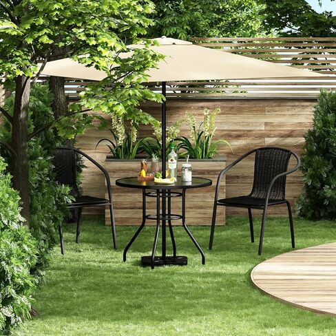 Kerrogee 32'' Outdoor Patio Table, Bistro Table with Tempered Glass Table Top and Umbrella Hole Steel Frame Outdoor Furniture Party Conversation Coffee Table for Garden Backyard Balcony Lawn in Kuwait