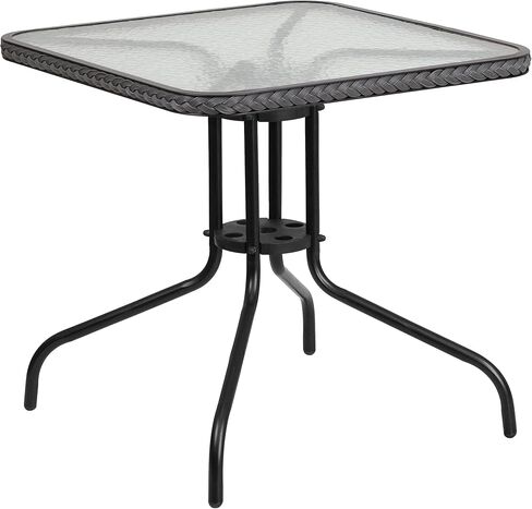 Flash Furniture Barker 28'' Square Tempered Glass Metal Table with Black Rattan Edging in Kuwait