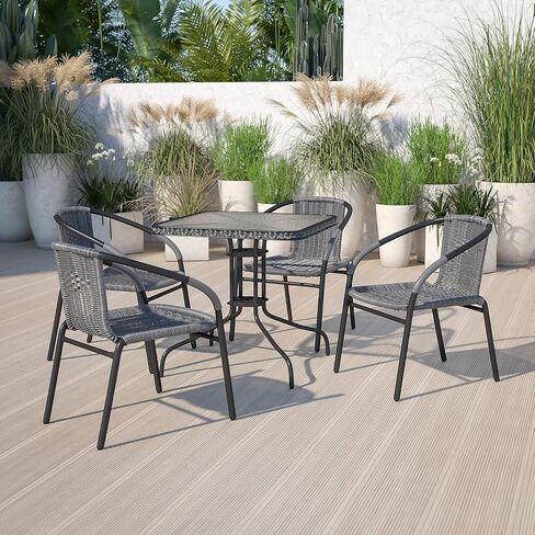 Flash Furniture Barker 28'' Square Tempered Glass Metal Table with Black Rattan Edging in Kuwait
