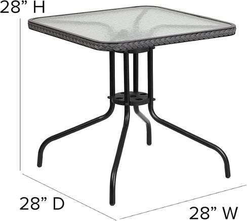 Flash Furniture Barker 28'' Square Tempered Glass Metal Table with Black Rattan Edging in Kuwait