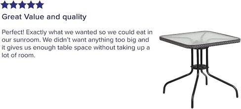 Flash Furniture Barker 28'' Square Tempered Glass Metal Table with Black Rattan Edging in Kuwait