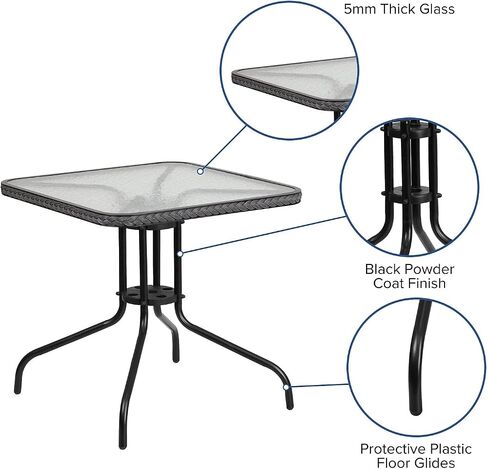 Flash Furniture Barker 28'' Square Tempered Glass Metal Table with Black Rattan Edging in Kuwait