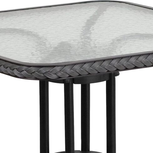 Flash Furniture Barker 28'' Square Tempered Glass Metal Table with Black Rattan Edging in Kuwait