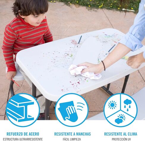 Lifetime 280094 Kid's Picnic Table, Size 1, Almond 80305 Portable Folding Bench, White in Kuwait
