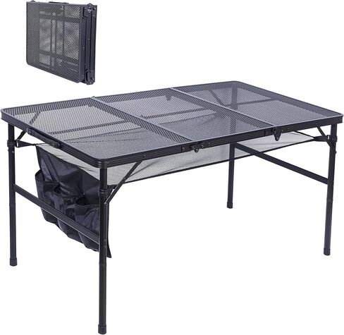 Nice C Table for Grill, Outdoor Table, Camping Table, Outdoor Cooking Table, Picnic Tables, Card Table Adjustable Height, Mesh Bag, Carry Handle (47.3" x 23.7“ x 14.7"/24.2“ Black) in Kuwait