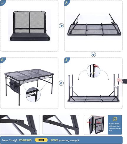 Nice C Table for Grill, Outdoor Table, Camping Table, Outdoor Cooking Table, Picnic Tables, Card Table Adjustable Height, Mesh Bag, Carry Handle (47.3" x 23.7“ x 14.7"/24.2“ Black) in Kuwait