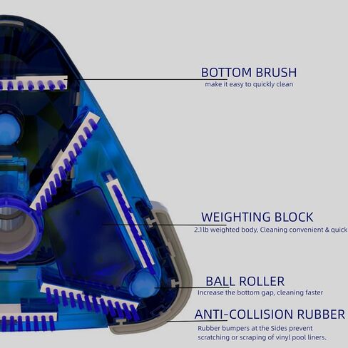 Upgrade Pro Weighted Triangular Pool Rotative Vacuum Head with Brush & EZ Clip Handle - for Cleaning Surface Safe on Vinyl Lined Pools in Kuwait