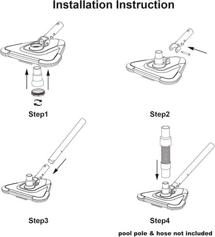 Upgrade Pro Weighted Triangular Pool Rotative Vacuum Head with Brush & EZ Clip Handle - for Cleaning Surface Safe on Vinyl Lined Pools in Kuwait