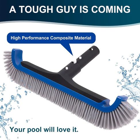 Pool Brush, 17.5" Super Sturdy Pool Brushes for Cleaning Pool Walls, Tiles & Floors, Heavy Duty Polished Aluminum Pool Brush Head with EZ Clip & Safe for Vinyl Pool in Saudi Arabia