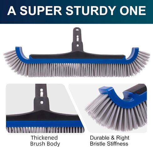 Pool Brush, 17.5" Super Sturdy Pool Brushes for Cleaning Pool Walls, Tiles & Floors, Heavy Duty Polished Aluminum Pool Brush Head with EZ Clip & Safe for Vinyl Pool in Saudi Arabia