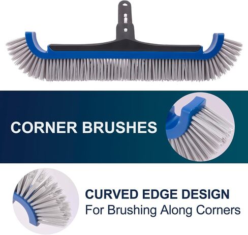 Pool Brush, 17.5" Super Sturdy Pool Brushes for Cleaning Pool Walls, Tiles & Floors, Heavy Duty Polished Aluminum Pool Brush Head with EZ Clip & Safe for Vinyl Pool in Saudi Arabia