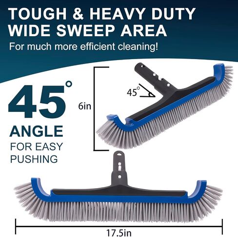 Pool Brush, 17.5" Super Sturdy Pool Brushes for Cleaning Pool Walls, Tiles & Floors, Heavy Duty Polished Aluminum Pool Brush Head with EZ Clip & Safe for Vinyl Pool in Saudi Arabia