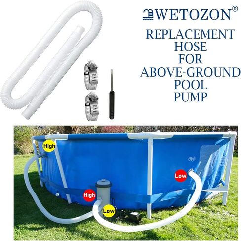 خراطيم حمام السباحة WETOZON لحمامات السباحة فوق الأرض بقطر 1.25 بوصة، استبدال خرطوم مضخة حمام السباحة بطول 59 بوصة - متوافق مع INTEX 607، 637، 330GPH، 530GPH، 1000GPH مجمعة مع مشبكين ومفك براغي واحد (قطعتان) in Saudi Arabia