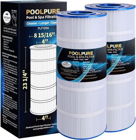 فلتر حوض السباحة POOLPURE PLF120A يستبدل Hayward C1200، CX1200RE، Pleatco PA120، Ultra-B2، Unicel C-8412، Filbur FC-1293، Clearwater II 125، Waterway Pro Clean PCCF-125، L x OD: 23 1/4 بوصة × 8 15 /16" in Kuwait