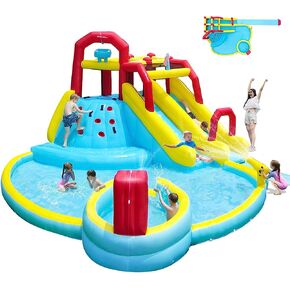 زحليقات مائية قابلة للنفخ 7 في 1 للاطفال والكبار مع منفاخ 750 واط، رذاذ مزدوج ومسبح عميق، جدار التسلق، بخاخ ماء، مسدس ماء للاستخدام الخارجي من ايليمارا in Kuwait