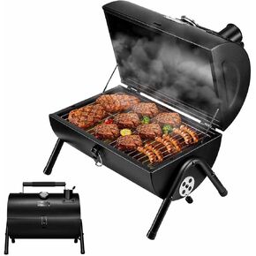 MAISON HUIS Adjustable Portable Charcoal Grill Multi-functional Metal Small BBQ Smoker for Outdoor Hiking Picnic(Black)