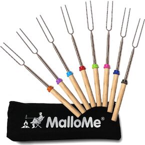 عصي الشواء Marshmallow وشوكة هوت دوج من MalloMe مقاس 81.28 سم - ملحقات للتخييم للأطفال من أجل كامبيفاير للطهي - حقيبة تخزين مجانية، 10 أسياخ خيزران، كتاب إلكتروني in Kuwait