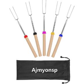 ajmyonsp الخطمي تحميص العصي سمورز عصا لحفرة النار - هوت دوج أسياخ نار المعسكر ماشميلو التخييم 32 بوصة طويلة شوك قابلة للتمديد 5 حزمة in Kuwait