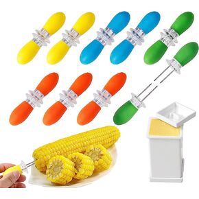 AUGSUN 18Pcs/9Pairs Black Corn Holders, Stainless Steel Corn Cob Holders Corn on The Cob BBQ Fork Skewers with Butter Spreader for Home Cooking Parties Camping in Saudi Arabia
