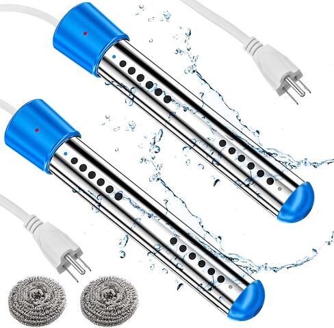 Treela 2 Pcs Immersion Water Heater Pool Heater for Above Ground Portable Electric Heater Submersible Hot Tub Heater with 304 SS Bathtub Bucket Basin Pool Heat 5 Gallon Water in Minutes(Black, 1500W) in Saudi Arabia