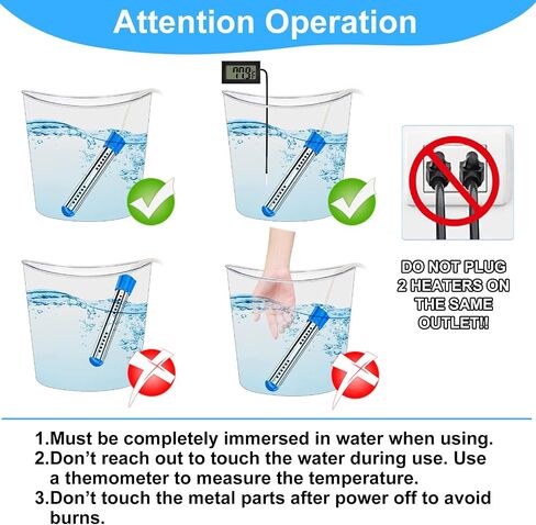 Treela 2 Pcs Immersion Water Heater Pool Heater for Above Ground Portable Electric Heater Submersible Hot Tub Heater with 304 SS Bathtub Bucket Basin Pool Heat 5 Gallon Water in Minutes(Black, 1500W) in Saudi Arabia