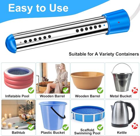 Treela 2 Pcs Immersion Water Heater Pool Heater for Above Ground Portable Electric Heater Submersible Hot Tub Heater with 304 SS Bathtub Bucket Basin Pool Heat 5 Gallon Water in Minutes(Black, 1500W) in Saudi Arabia