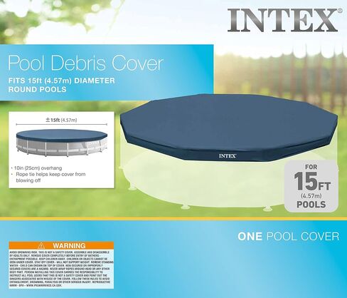 INTEX 28030E Pool Cover: For 10ft Round Metal Frame Pools – Includes Rope Tie – Drain Holes – 10in Overhang – Snug Fit in Saudi Arabia
