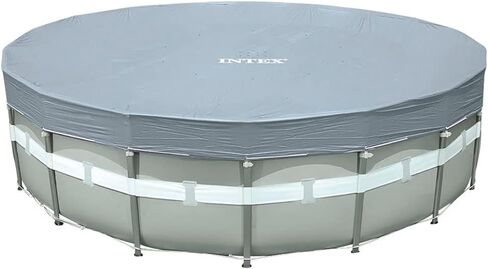 INTEX 28030E Pool Cover: For 10ft Round Metal Frame Pools – Includes Rope Tie – Drain Holes – 10in Overhang – Snug Fit in Saudi Arabia