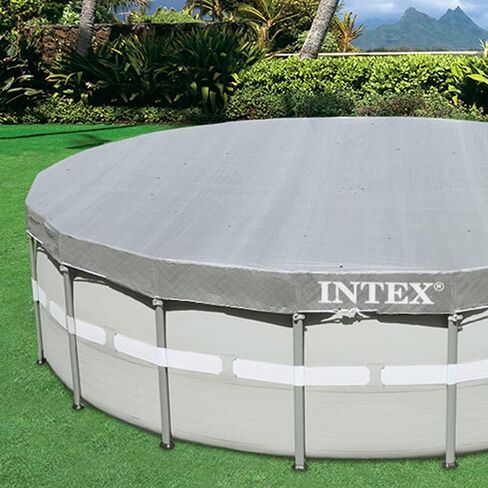 INTEX 28030E Pool Cover: For 10ft Round Metal Frame Pools – Includes Rope Tie – Drain Holes – 10in Overhang – Snug Fit in Saudi Arabia