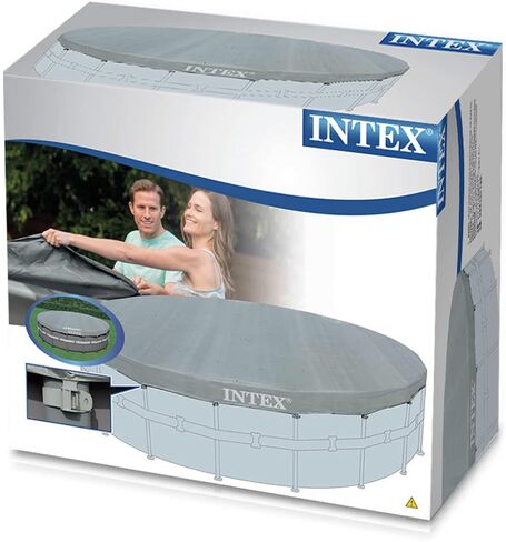 INTEX 28030E Pool Cover: For 10ft Round Metal Frame Pools – Includes Rope Tie – Drain Holes – 10in Overhang – Snug Fit in Saudi Arabia