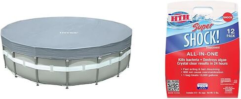 INTEX 28030E Pool Cover: For 10ft Round Metal Frame Pools – Includes Rope Tie – Drain Holes – 10in Overhang – Snug Fit in Saudi Arabia