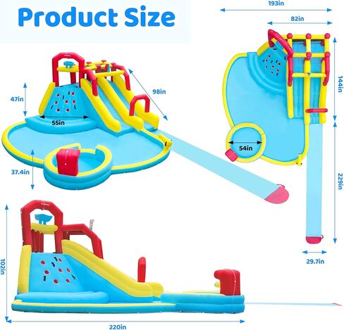زحليقات مائية قابلة للنفخ 7 في 1 للاطفال والكبار مع منفاخ 750 واط، رذاذ مزدوج ومسبح عميق، جدار التسلق، بخاخ ماء، مسدس ماء للاستخدام الخارجي من ايليمارا in Kuwait