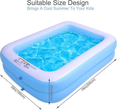 حمام سباحة قابل للنفخ مقاس 79 بوصة × 59 بوصة × 20 بوصة، حمامات سباحة زرقاء كاملة الحجم للأطفال والكبار، فناء خلفي للحديقة العائلية، مثالي للاستخدام في الهواء الطلق، والحديقة، والفناء الخلفي، وحفلات المياه الصيفية، وحفرة الكرة in Kuwait