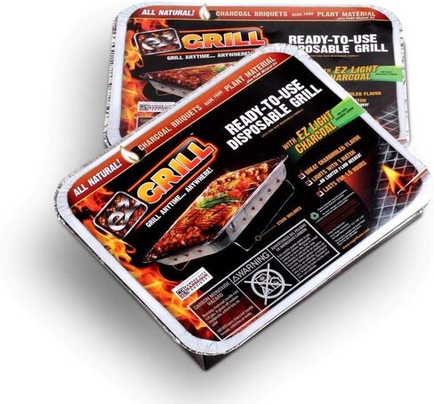 شواية فحم EZGRILL للاستعمال مرة واحدة مثالية للتخييم وحفلات الباب الخلفي - عبوة من 2 حجم صغير محمول، سهلة الإضاءة، وشواية فحم مريحة تدوم 1.5 ساعة للشواء في أي وقت وفي أي مكان in Saudi Arabia