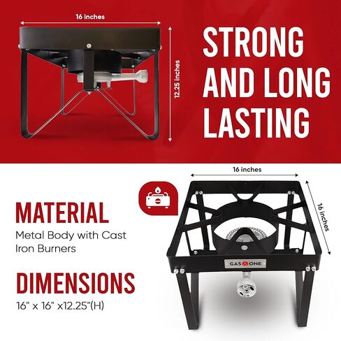 GasOne B-5200K Outdoor Cooker with High Pressure Steel Braided Hose Propane Burner Camp Stove in Kuwait