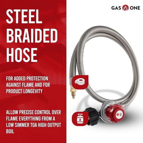 GasOne B-5200K Outdoor Cooker with High Pressure Steel Braided Hose Propane Burner Camp Stove in Kuwait