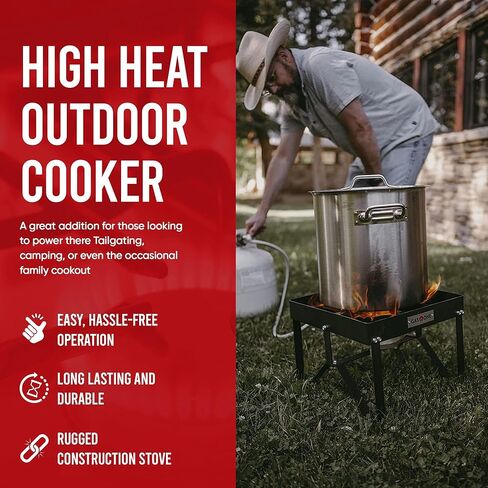 GasOne B-5200K Outdoor Cooker with High Pressure Steel Braided Hose Propane Burner Camp Stove in Kuwait