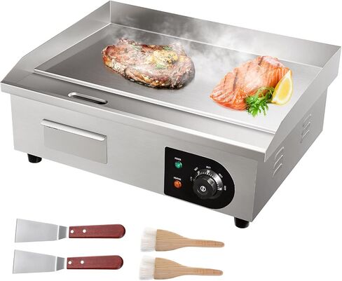 VEVOR Commercial Electric Griddle, 22", 1600W Countertop Flat Top Griddle, Stainless Steel Teppanyaki Grill w/Non Stick Iron Cooking Plate, 122-572℉ Adjustable Temp Control 2 Shovels & Brushes, 110V in Saudi Arabia