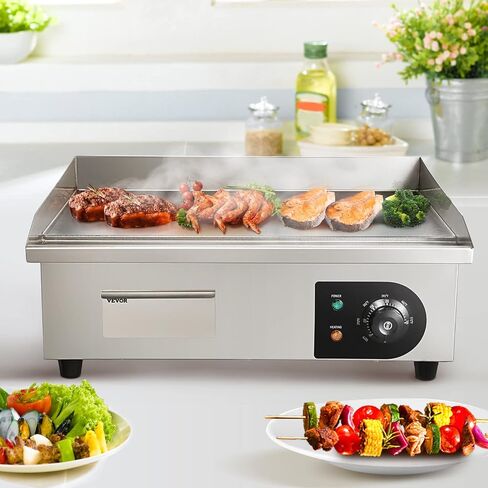 VEVOR Commercial Electric Griddle, 22", 1600W Countertop Flat Top Griddle, Stainless Steel Teppanyaki Grill w/Non Stick Iron Cooking Plate, 122-572℉ Adjustable Temp Control 2 Shovels & Brushes, 110V in Saudi Arabia